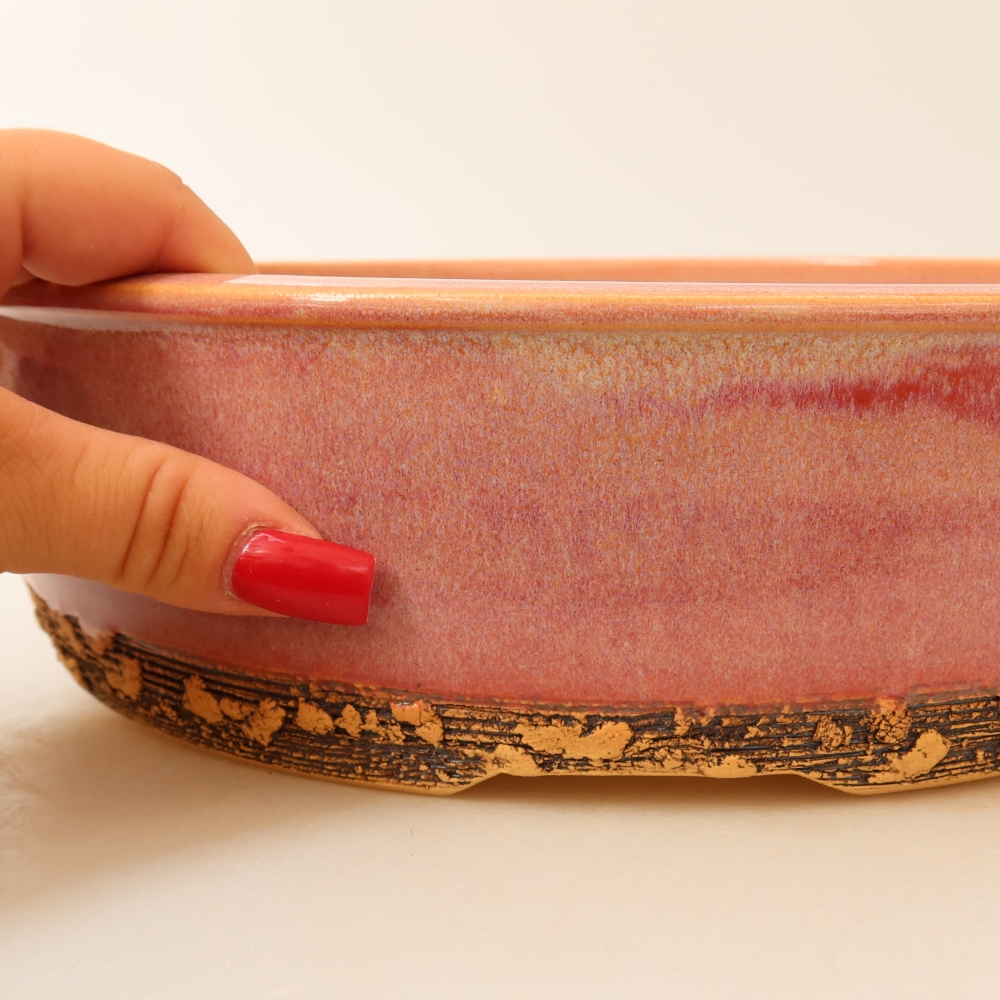 Ceramic bonsai pot, 27.5 x 27.5 x 7.5 cm, pink