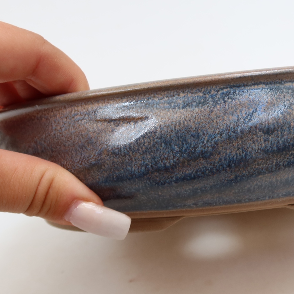Ceramic bonsai pot, 22.5 x 22.5 x 5 cm, blue