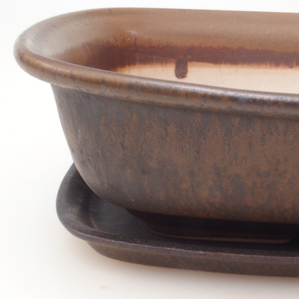 Bonsai pot + saucer H08 - 25 x 19.5 x 6 cm. - brown