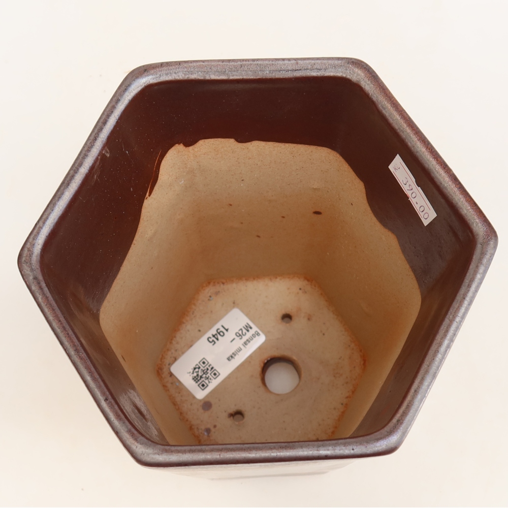 Ceramic bonsai pot, 13 x 12 x 17 cm, metallic color