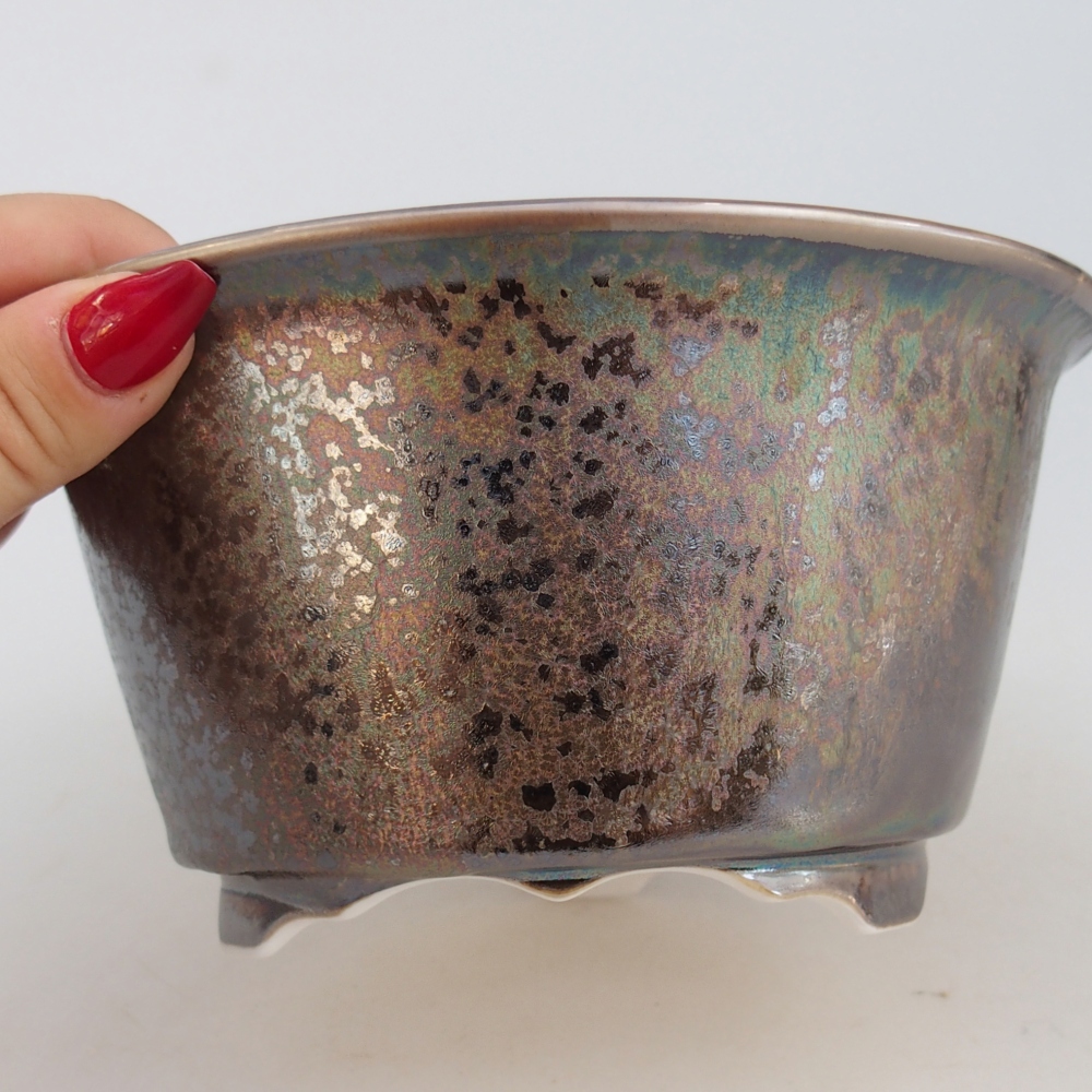 Ceramic bonsai bowl 16 x 16 x 8,5 cm, gold colour