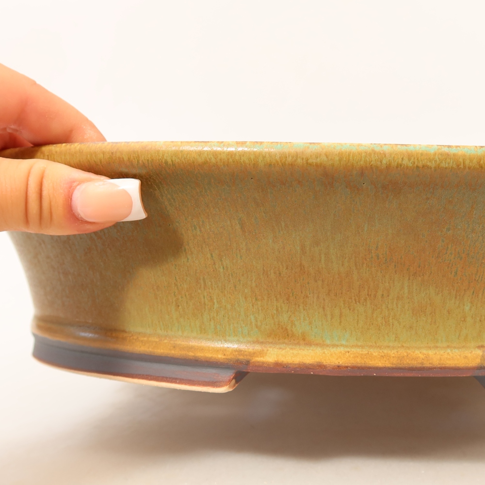 Ceramic bonsai pot, 31.5 x 28 x 7 cm, green
