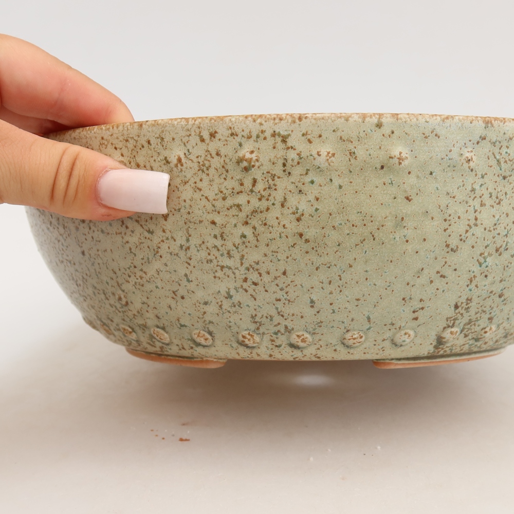 Ceramic bonsai pot, 24.5 x 24.5 x 7.5 cm, green