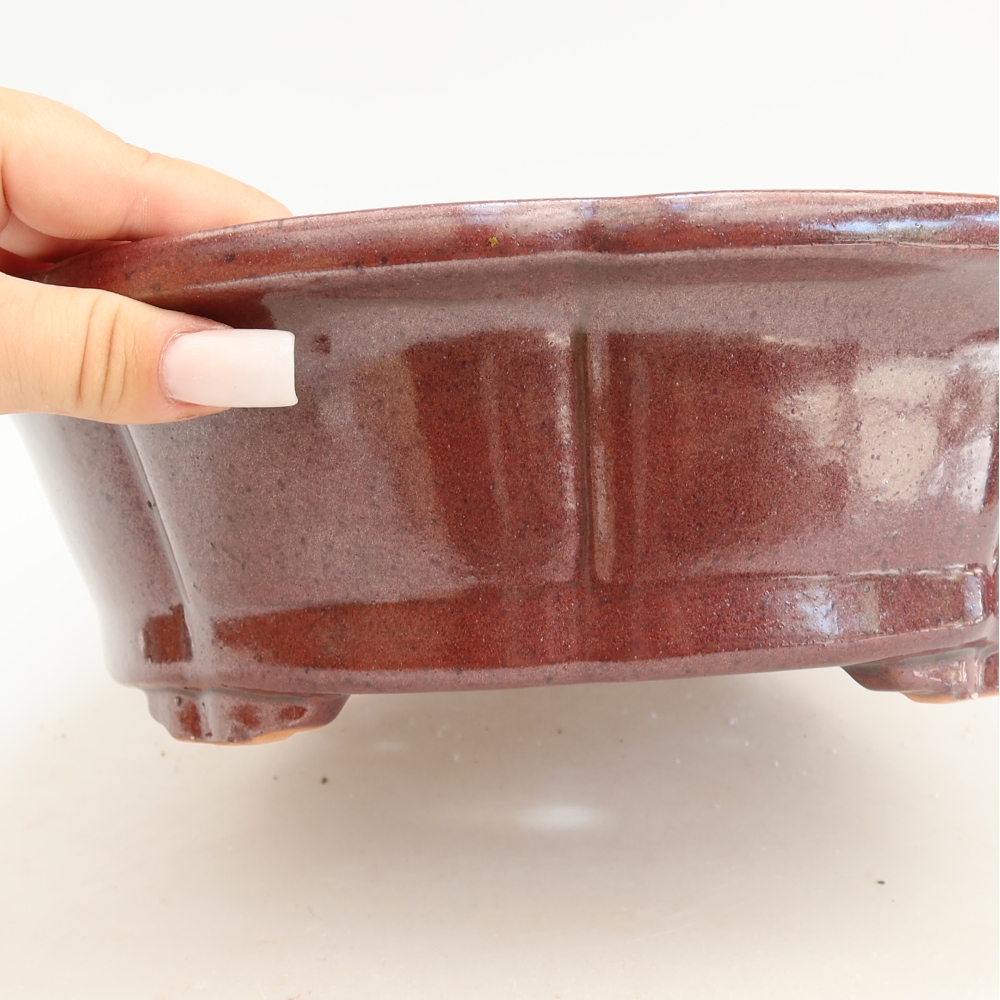Ceramic bonsai bowl 26 x 26 x 8 cm, burgundy