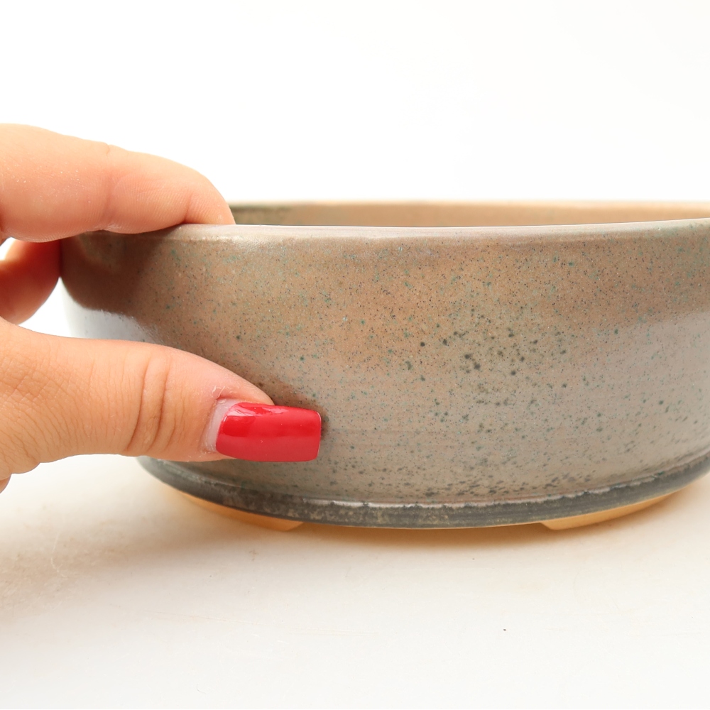 Ceramic bonsai pot, 18 x 18 x 6.5 cm, beige