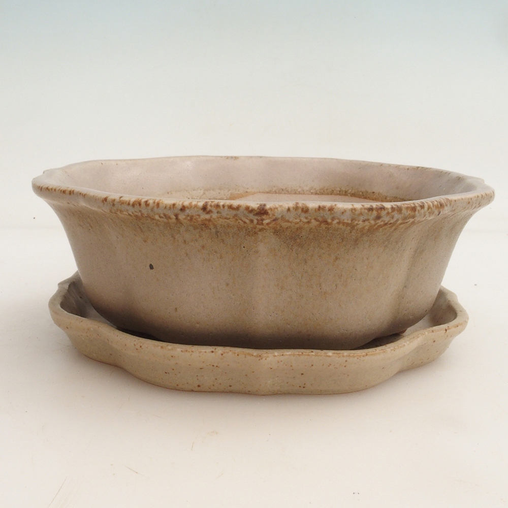 Bonsai bowl + saucer H06 - 14.5 x 14.5 x 5 cm. - beige
