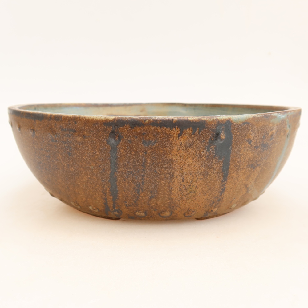Ceramic bonsai pot, 24.5 x 24.5 x 7.5 cm, brown-green