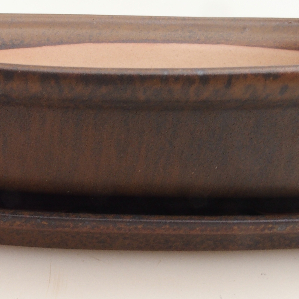 Bonsai bowl + saucer H25 - 23 x 17 x 5.5 cm. - brown