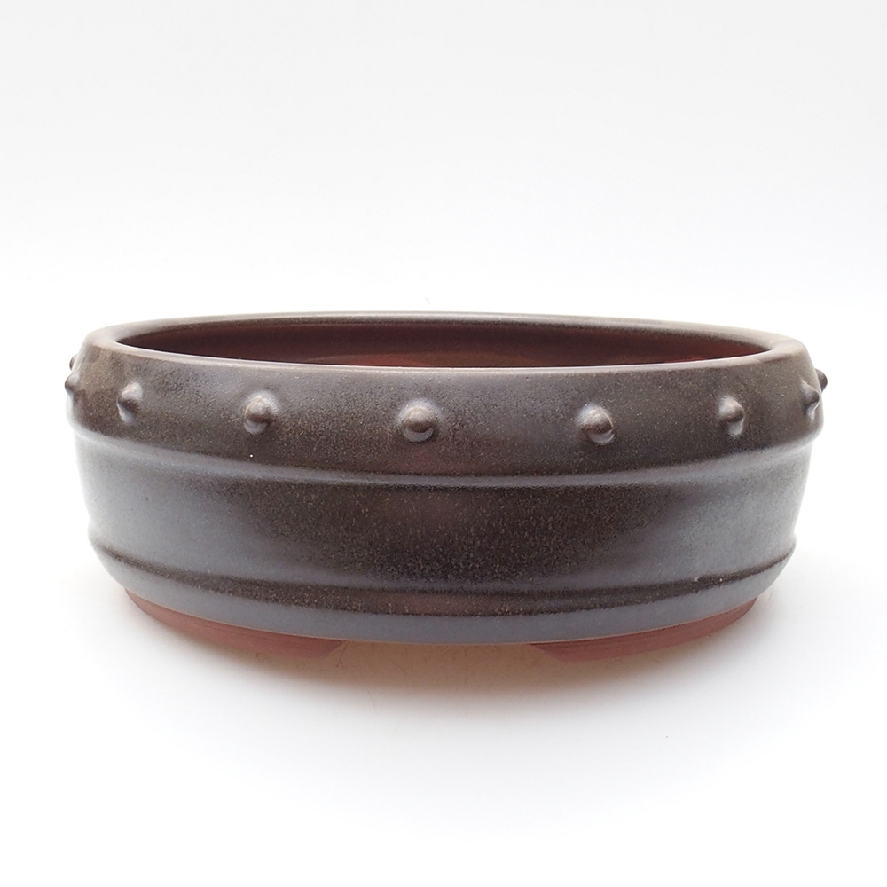 Ceramic bonsai bowl 18,5 x 18,5 x 6,5 cm, brown color