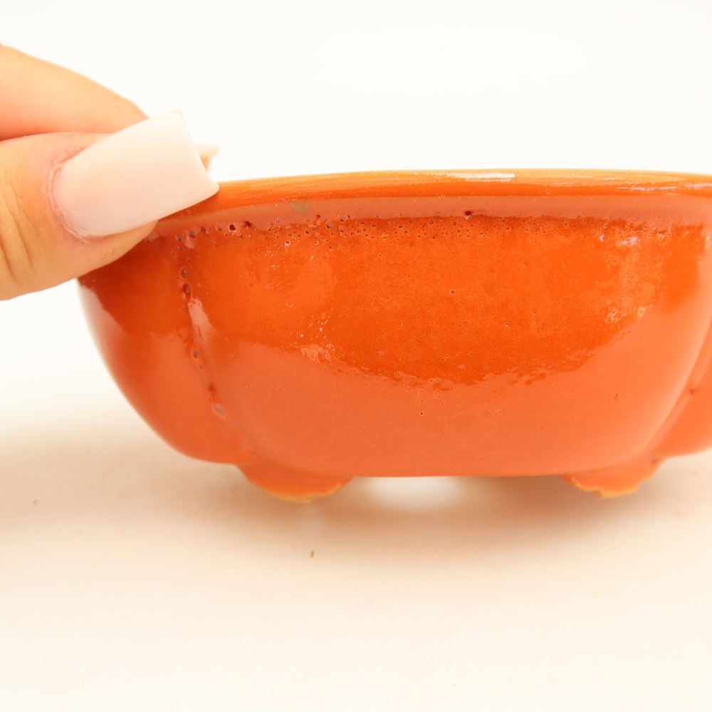 Ceramic bonsai pot, 12.5 x 10.5 x 4.5 cm, orange