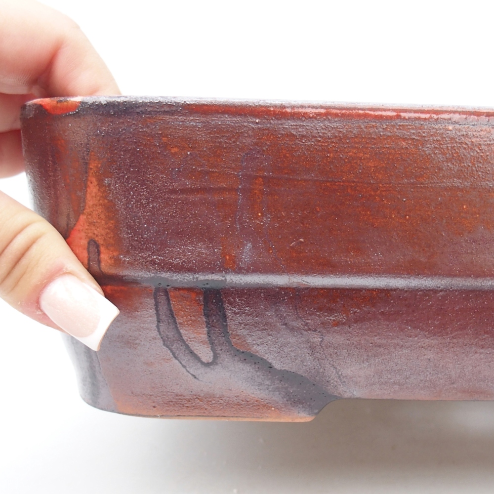 Ceramic bonsai bowl 27,5 x 20,5 x 7,5 cm, colour red
