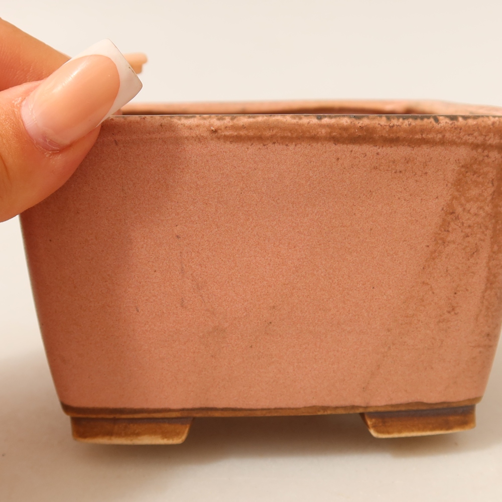 Ceramic bonsai pot, 10.5 x 10.5 x 7 cm, pink