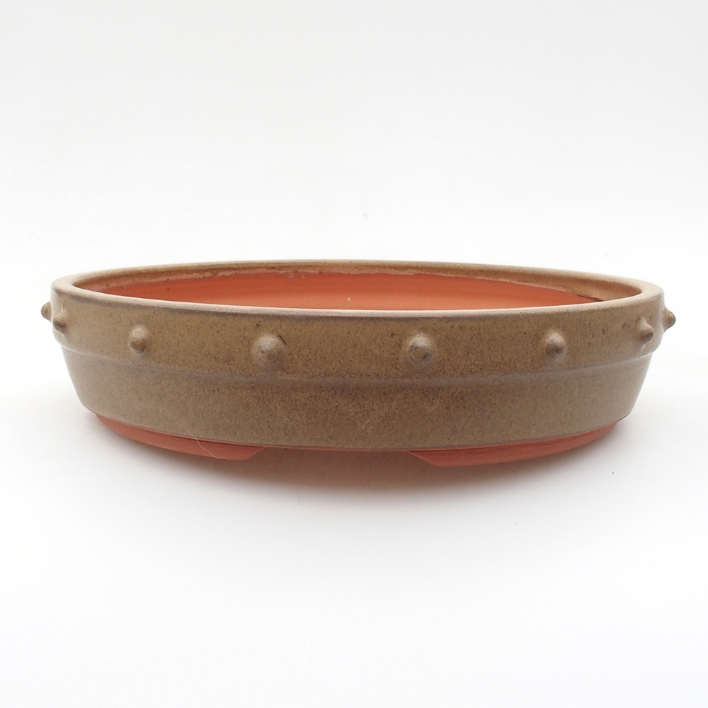 Ceramic bonsai bowl 21,5 x 21,5 x 4,5 cm, brown color