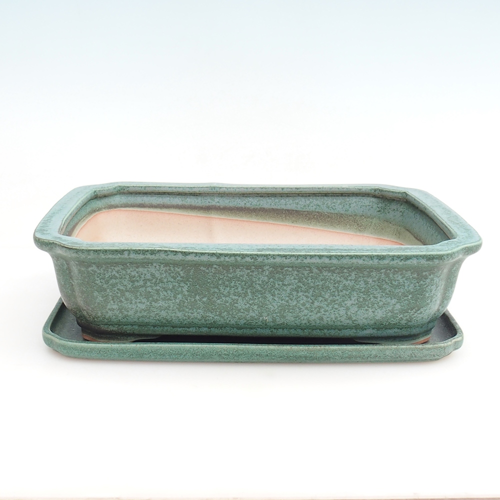 Bonsai bowl + saucer H20 - 26,5 x 21,5 x 6,5 cm. - green