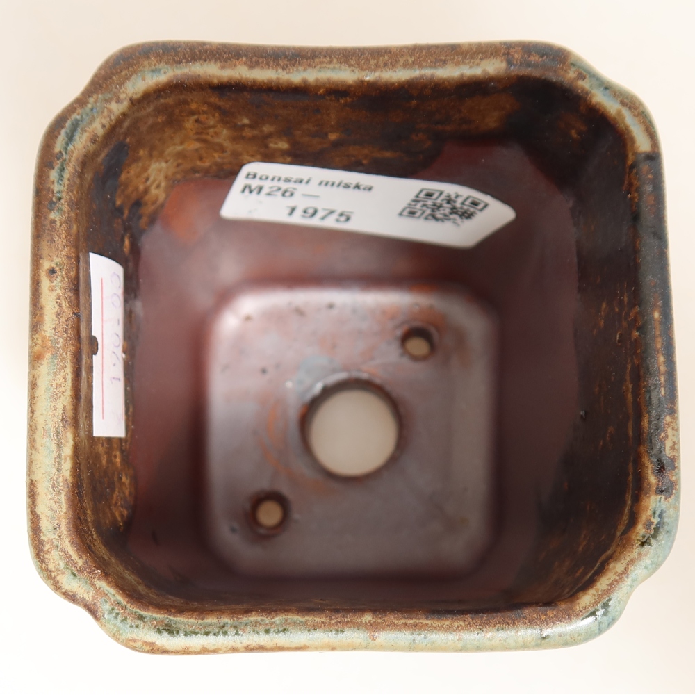 Ceramic bonsai pot, 7 x 7 x 8 cm, brown-green