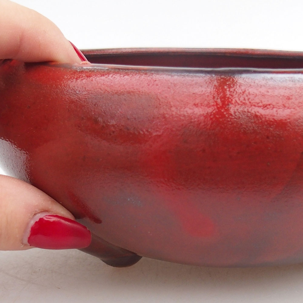 Ceramic bonsai bowl 14 x 14 x 6,5 cm, colour red