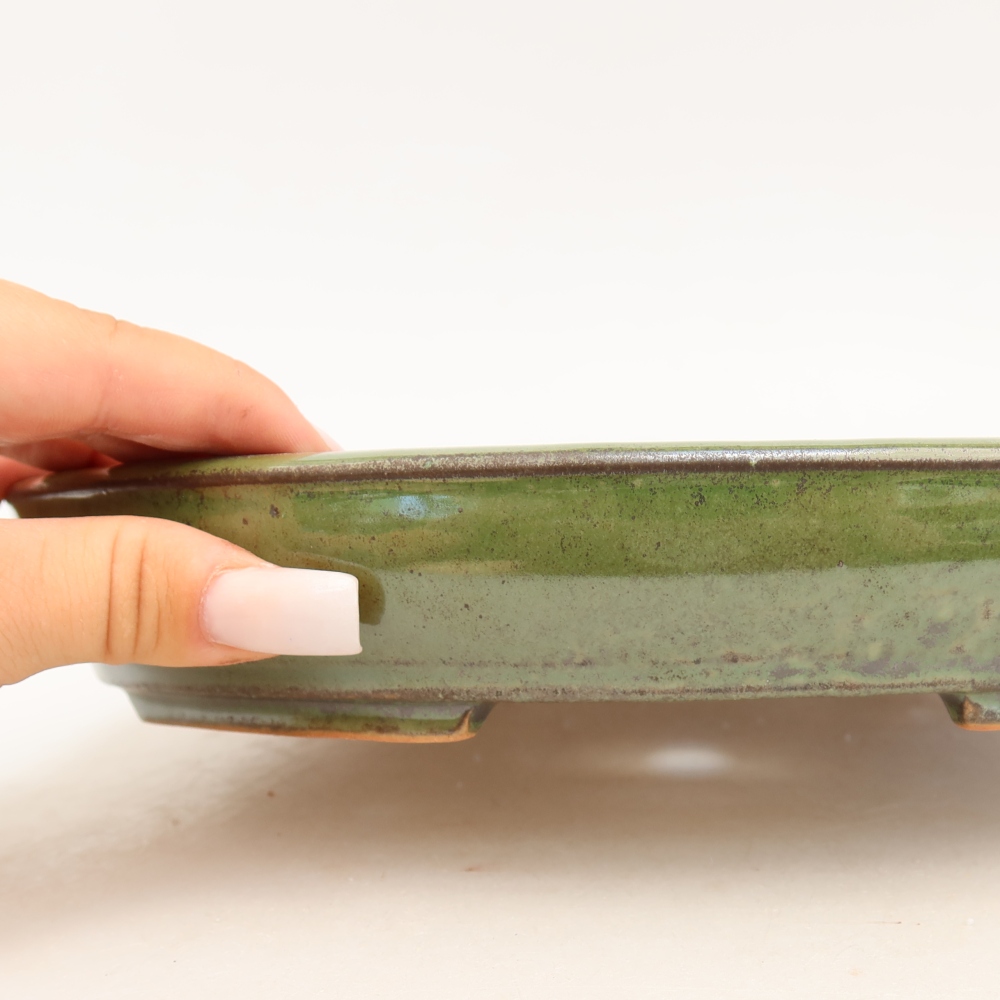 Ceramic bonsai bowl 24,5 x 20 x 4 cm, green