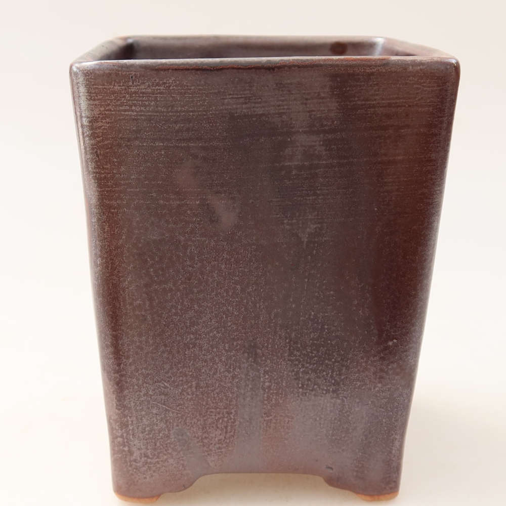 Ceramic bonsai pot, 9 x 9 x 11.5 cm, brown