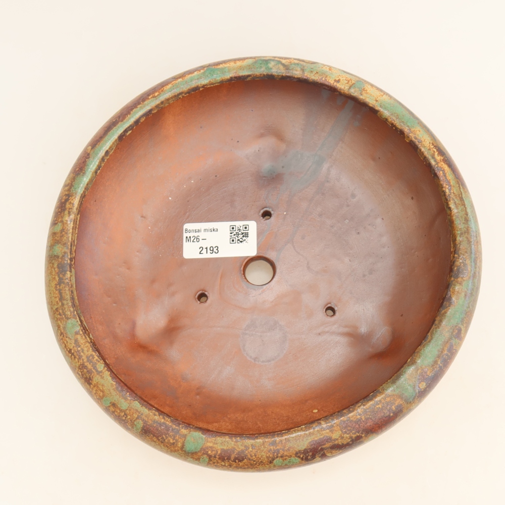 Ceramic bonsai pot, 20.5 x 20.5 x 7 cm, greenish-brown