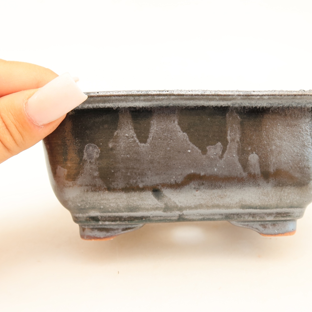 Ceramic bonsai bowl 13,5 x 10,5 x 6 cm, metal colour