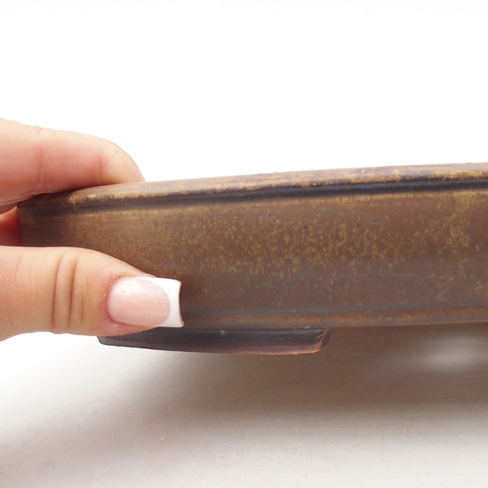 Ceramic bonsai bowl 25 x 20 x 4 cm, colour brown-green