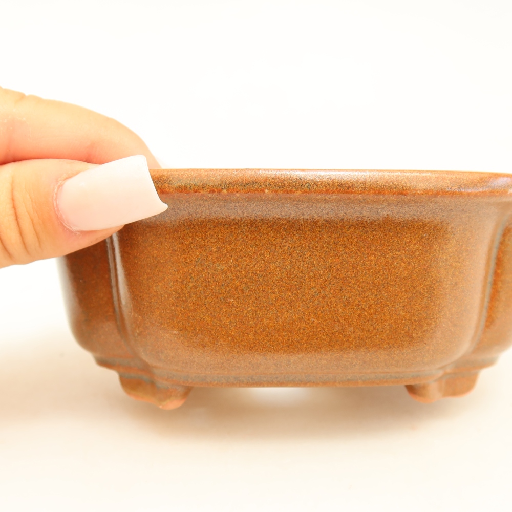 Ceramic bonsai pot, 13.5 x 10.5 x 5 cm, brown