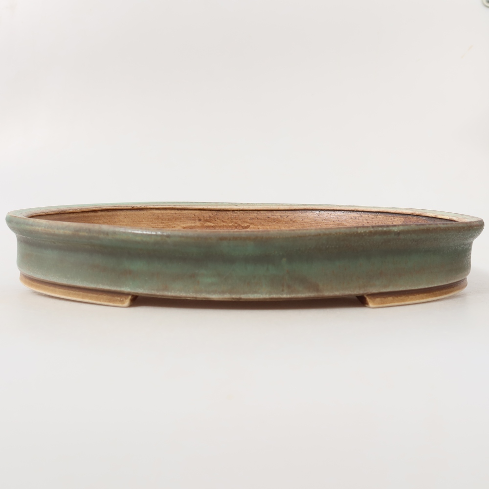 Ceramic bonsai pot, 30.5 x 26.5 x 4 cm, green