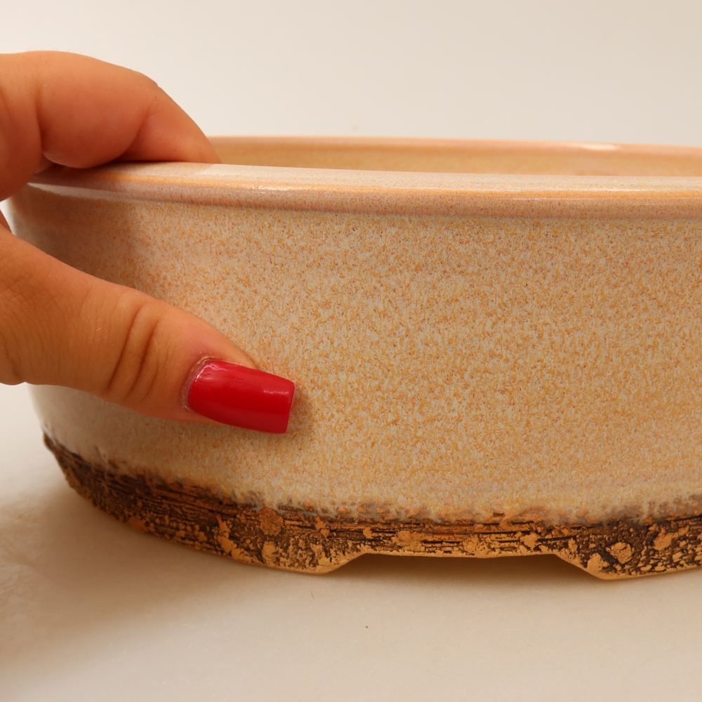 Ceramic bonsai pot, 24.5 x 24.5 x 8 cm, beige