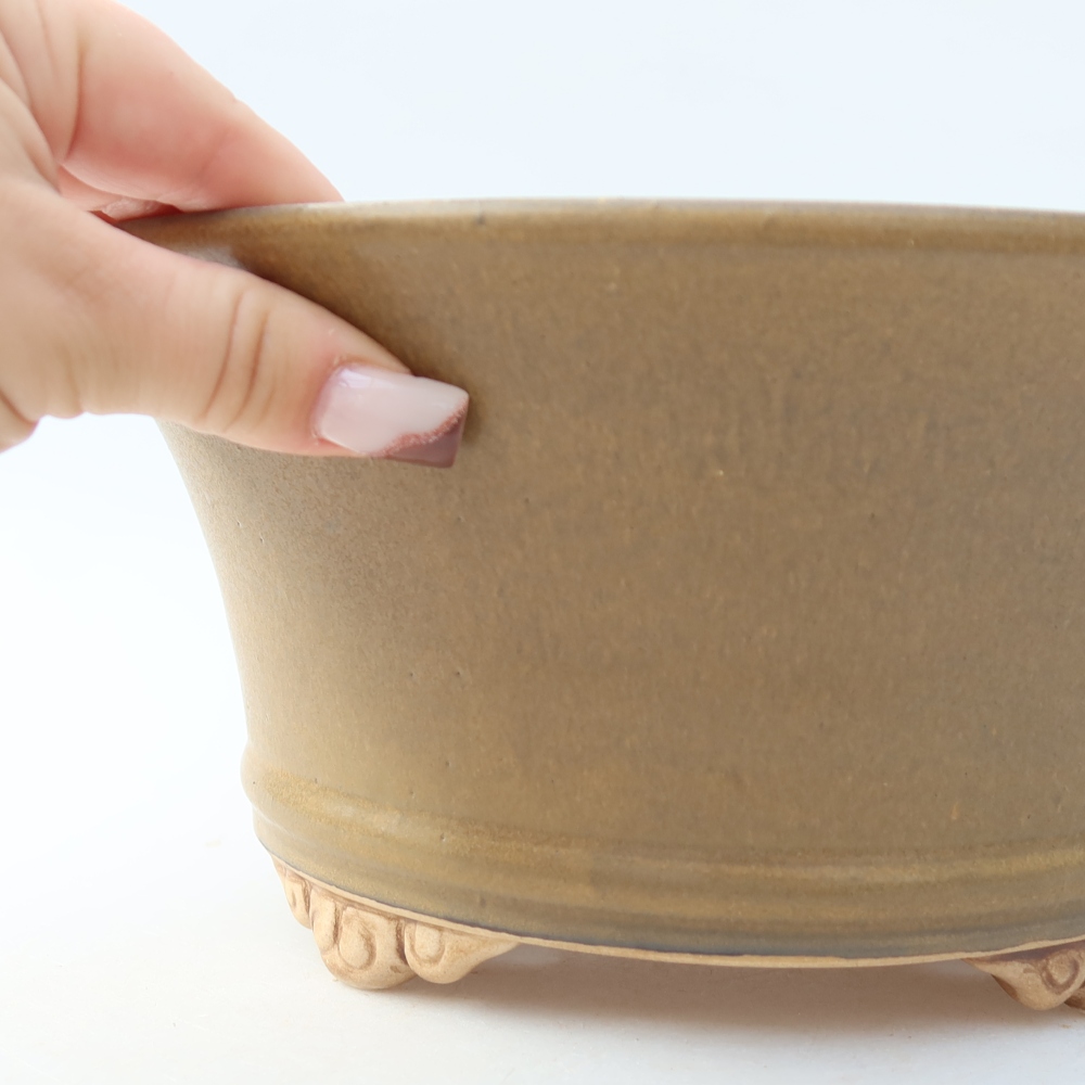 Ceramic bonsai pot, 24.5 x 24.5 x 11.5 cm, brown