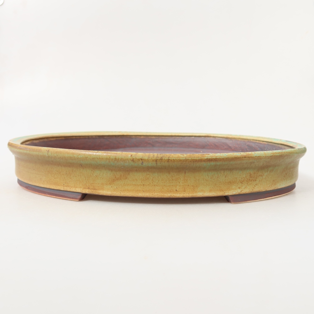 Ceramic bonsai pot, 30.5 x 26.5 x 4 cm, green