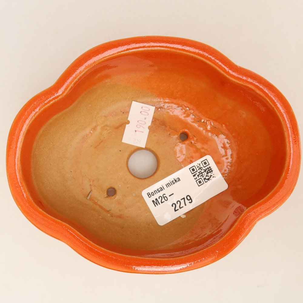 Ceramic bonsai pot, 12.5 x 10.5 x 4.5 cm, orange
