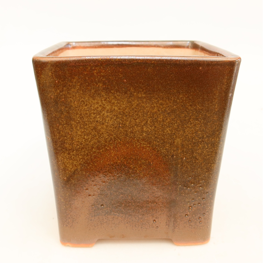 Ceramic bonsai pot, 13 x 13 x 14 cm, brown