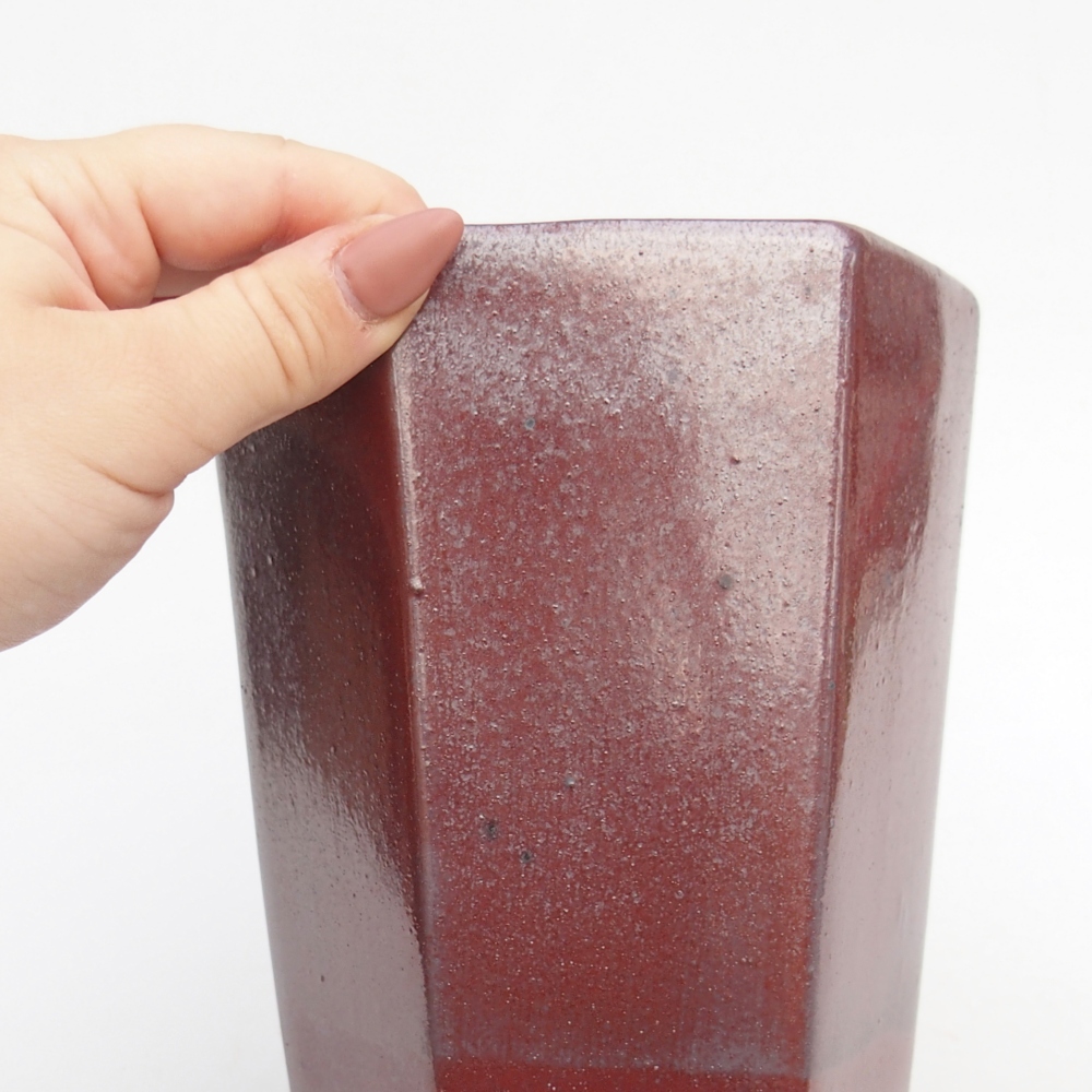 Ceramic bonsai bowl 12,5 x 11,5 x 16,5 cm, burgundy