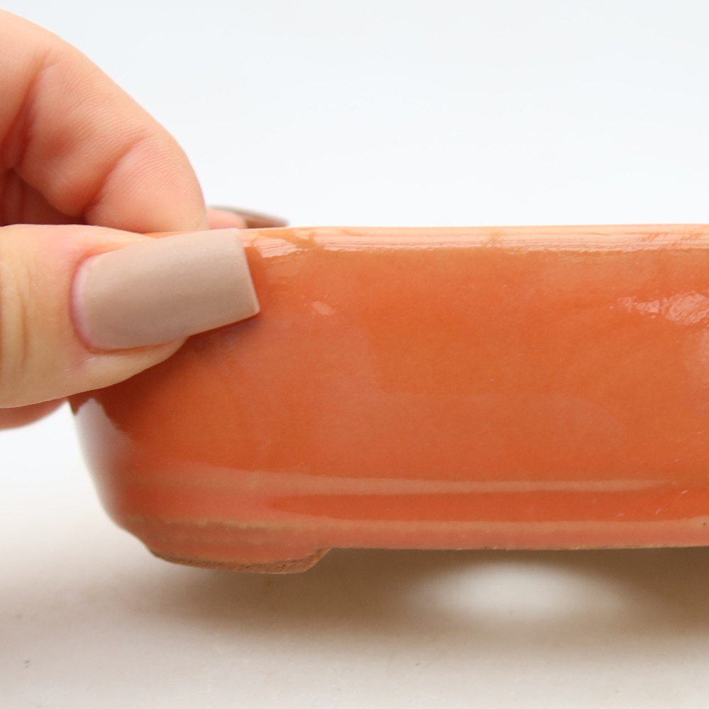 Ceramic bonsai pot, 13 x 8.5 x 4 cm, orange