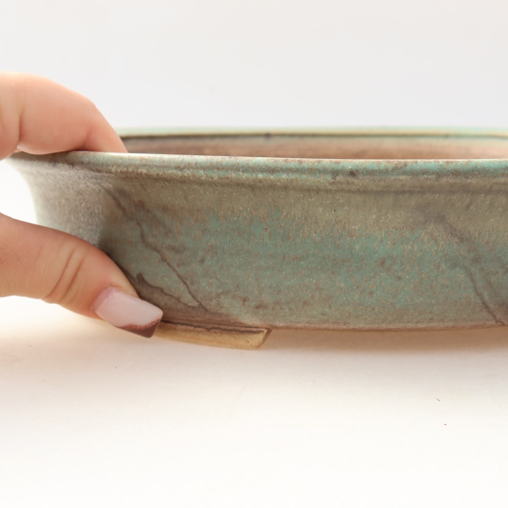 Ceramic bonsai pot, 26 x 24 x 6 cm, green