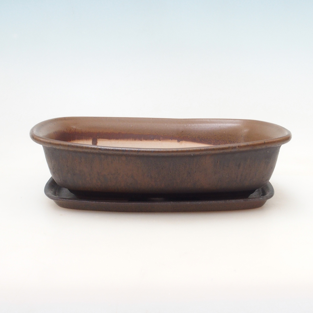 Bonsai pot + saucer H09 - 30 x 23 x 7.5 cm. - brown
