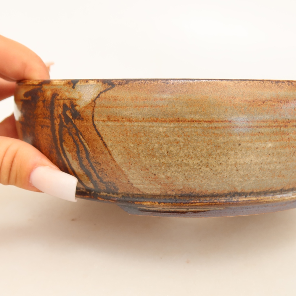 Ceramic bonsai pot, 17 x 17 x 5.5 cm, brown