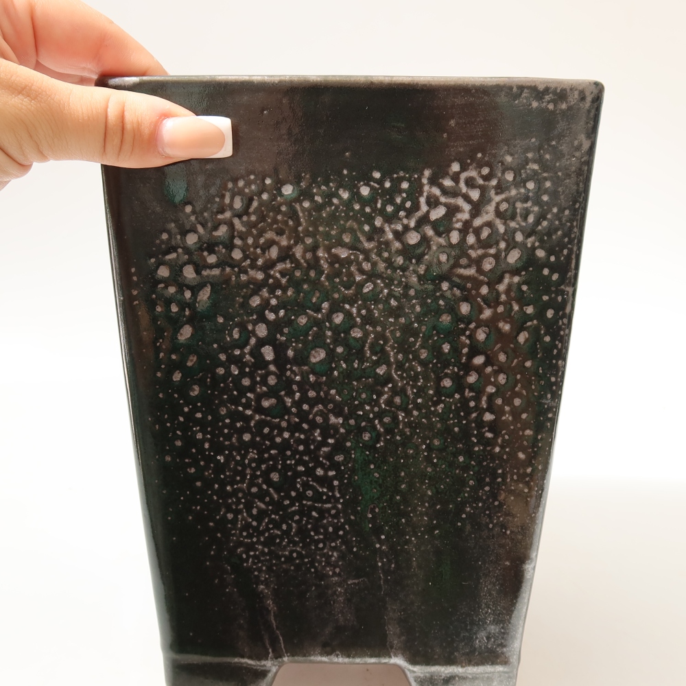 Ceramic bonsai pot, 15 x 15 x 19.5 cm, metallic green