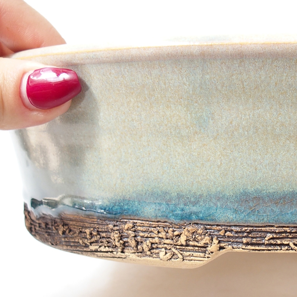 Ceramic bonsai bowl 25,5 x 25,5 x 6 cm, color green