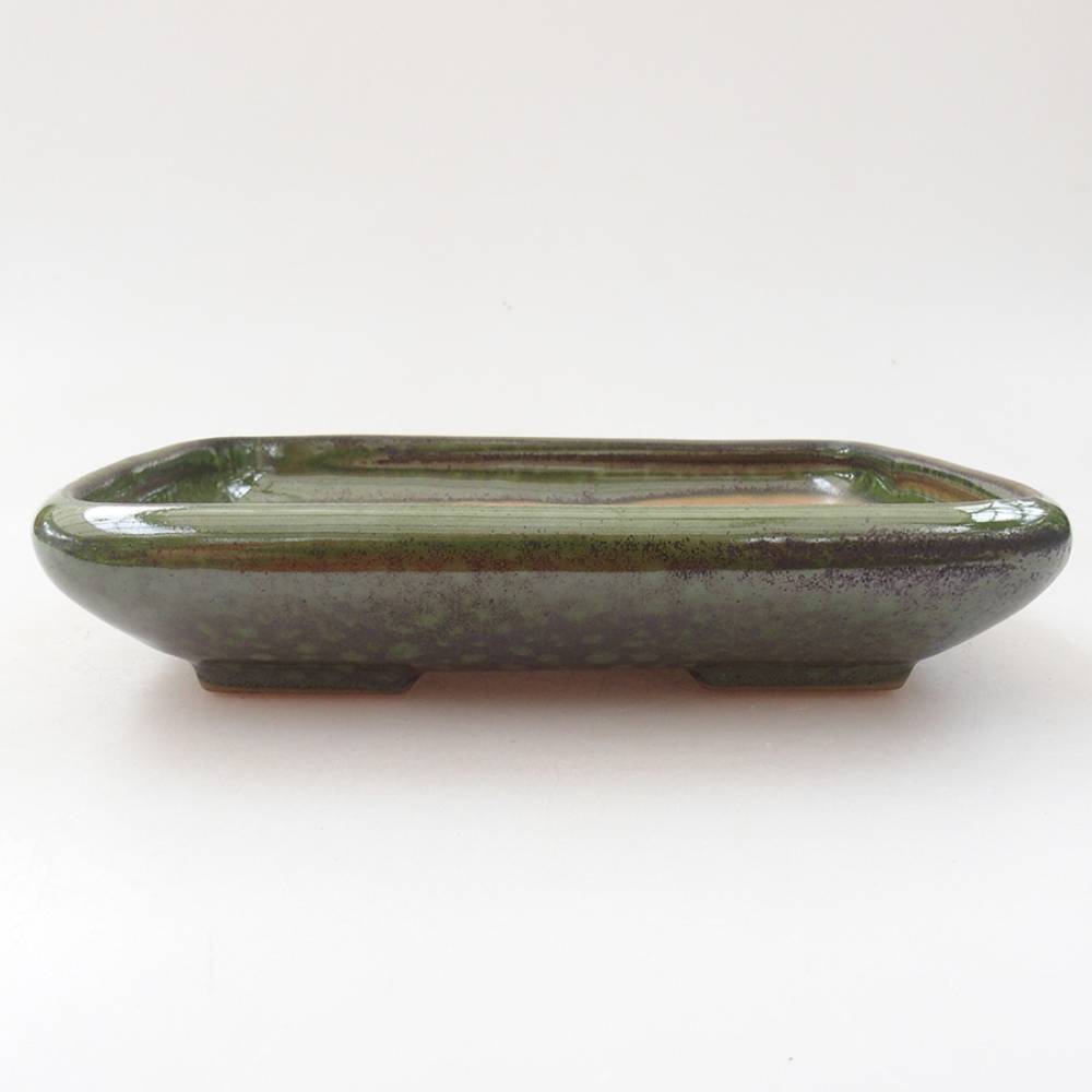 Ceramic bonsai bowl 17 x 13,5 x 3,5 cm, color green
