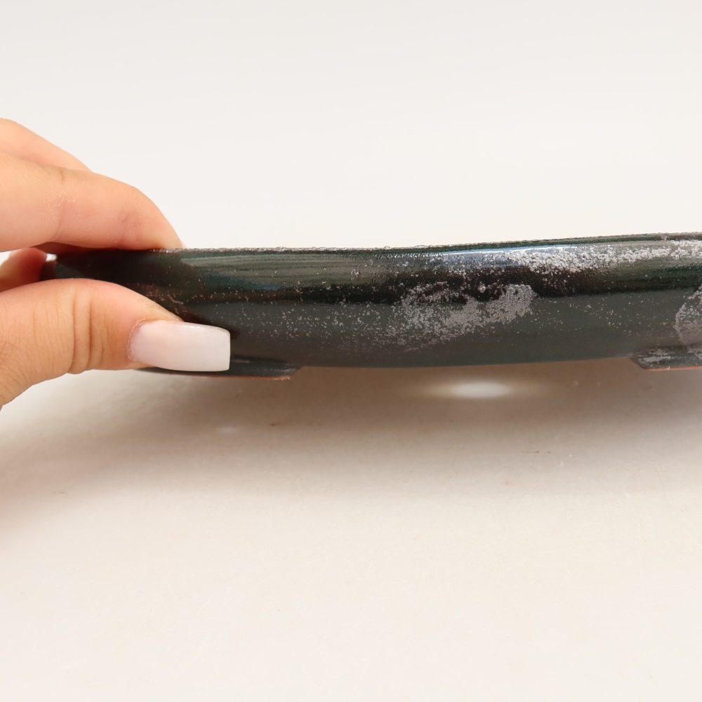 Ceramic bonsai pot, 22.5 x 16.5 x 3 cm, metallic green