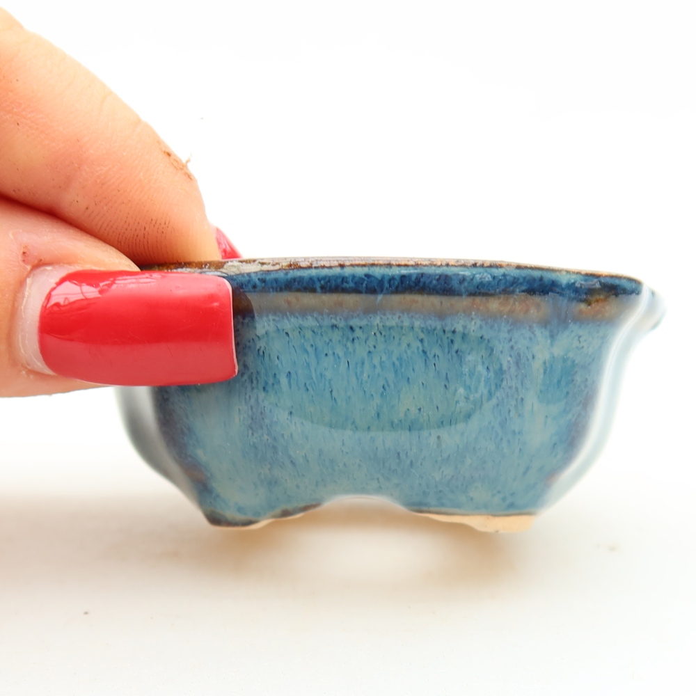 Ceramic bonsai pot, 6.5 x 6.5 x 2.5 cm, blue