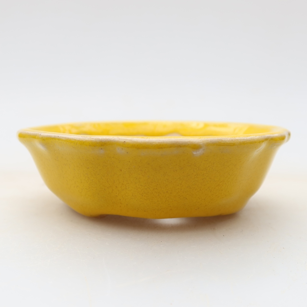 Ceramic bonsai pot, 7.5 x 7.5 x 2 cm, yellow