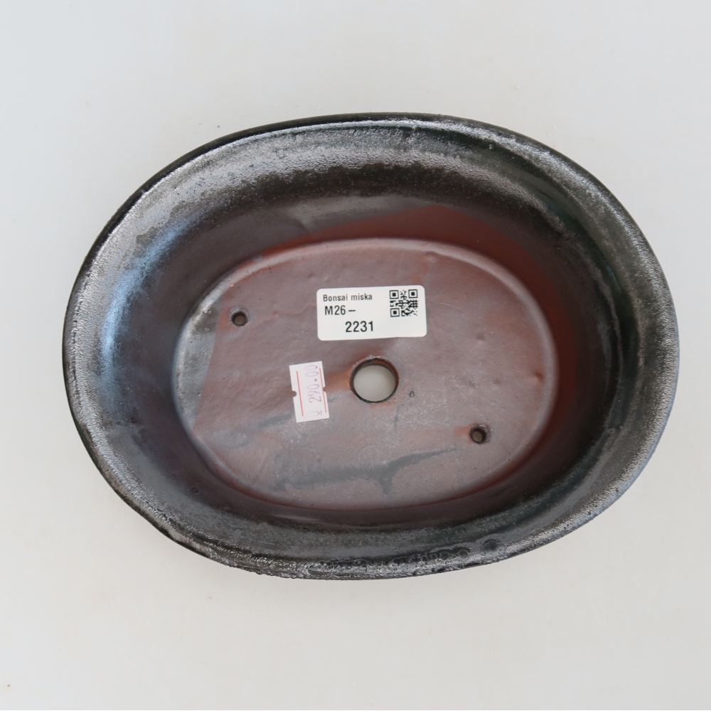 Ceramic bonsai pot, 19.5 x 15.5 x 6.5 cm, metallic green