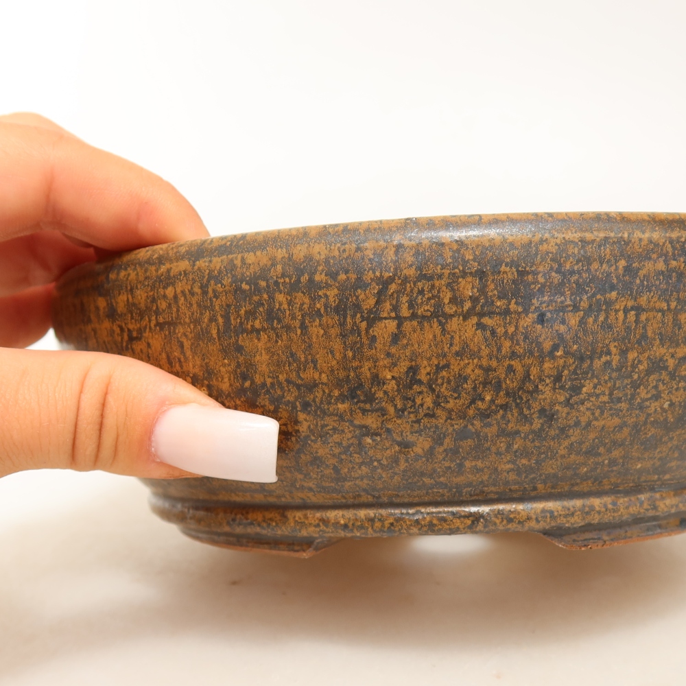 Ceramic bonsai pot, 17 x 17 x 5.5 cm, brown