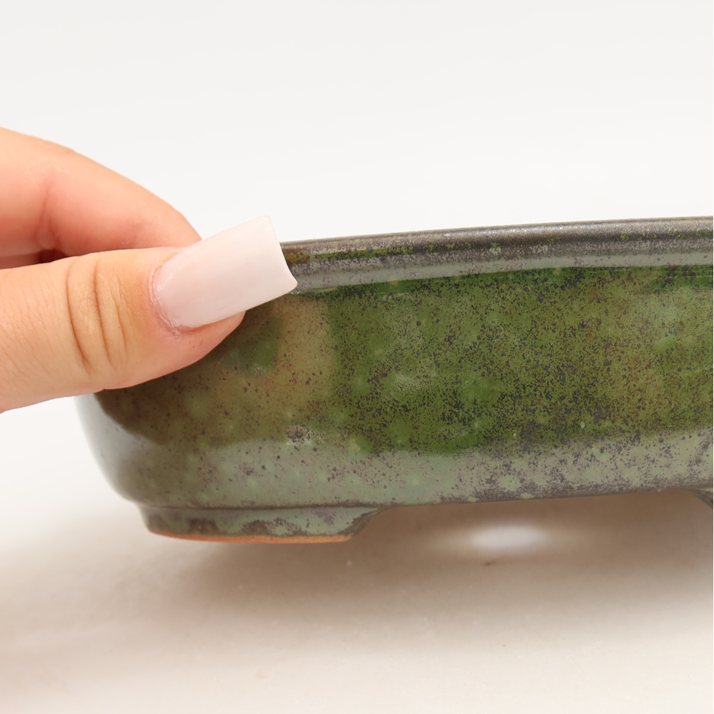 Ceramic bonsai pot, 19 x 14.5 x 5 cm, green