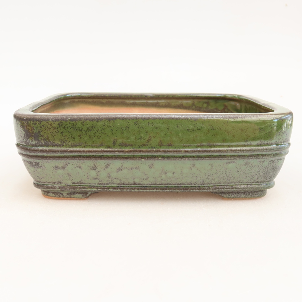 Ceramic bonsai pot, 17 x 12.5 x 5.5 cm, green