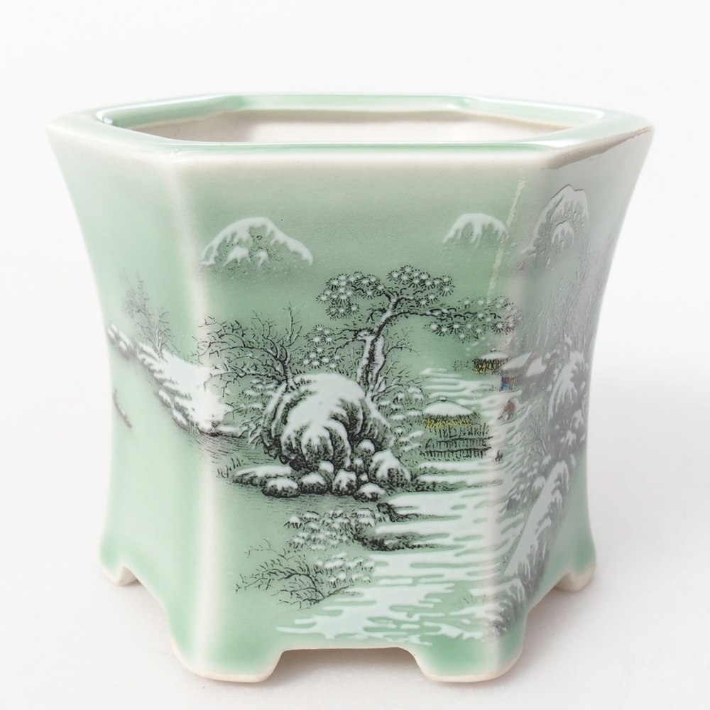 Ceramic bonsai bowl 10,5 x 9,5 x 8,5 cm, green