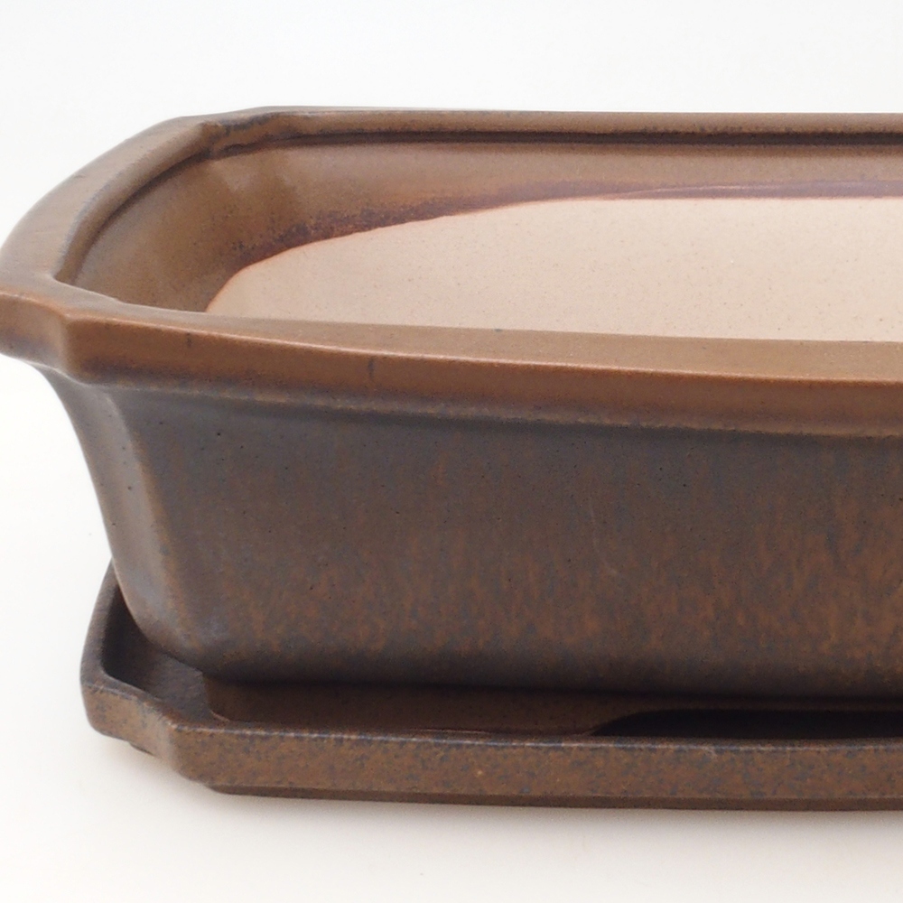 Bonsai pot + saucer H07 - 30 x 20.5 x 8 cm. - brown