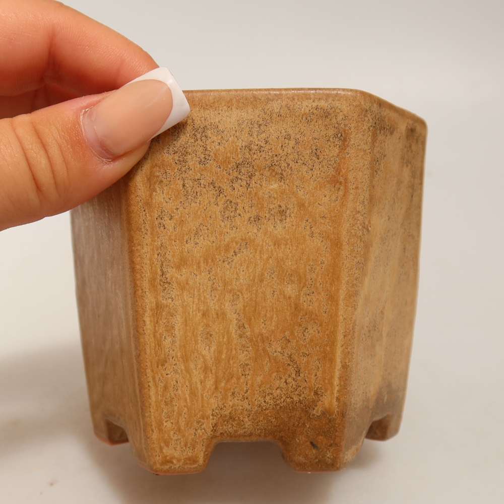 Ceramic bonsai pot, 9 x 8.5 x 8 cm, beige